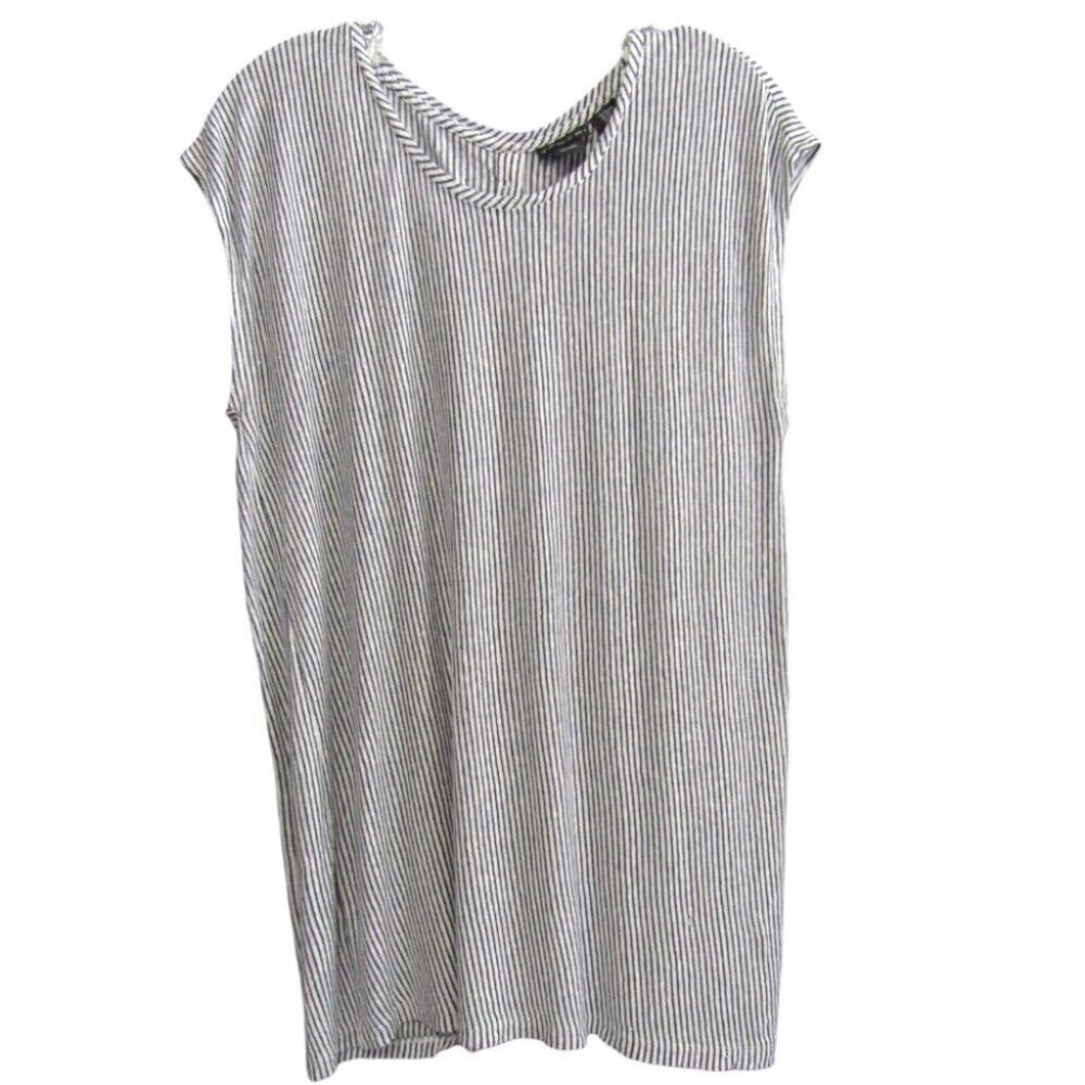 Tahari White Blue Button Back 100% Linen Top Womens Size XL Sleeveless Coastal